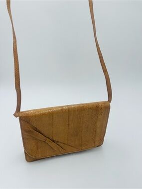 Vintage snakeskin Tan Leather Crossbody Bag with Knot Detail